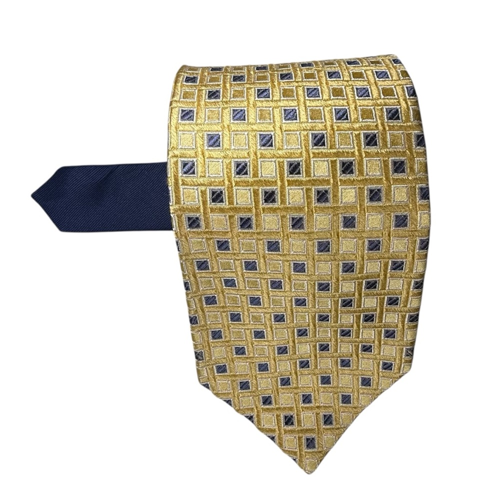 Tommy Hilfiger Gold & Navy Blue Square Pattern Tie – Great Condition